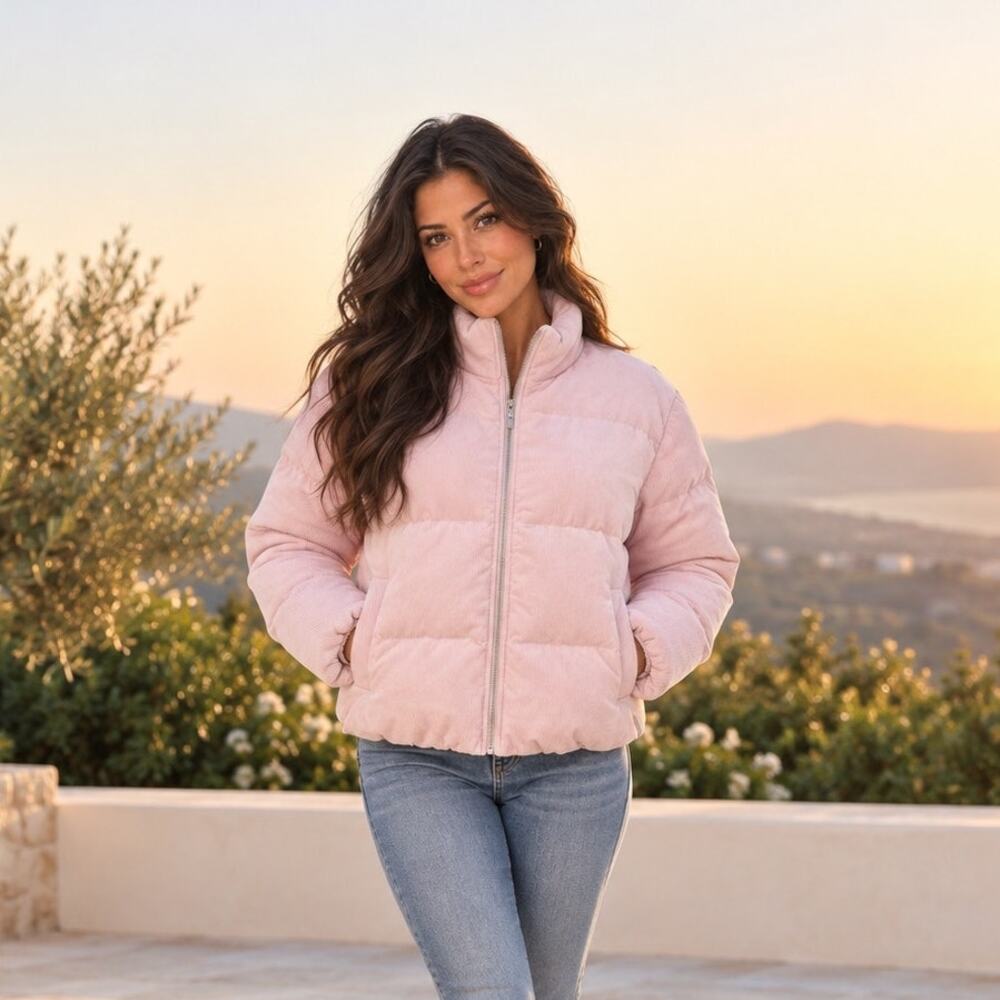 Universal Thread Pink Corduroy Puffer Jacket Women's XL NWT Full Zip Pockets